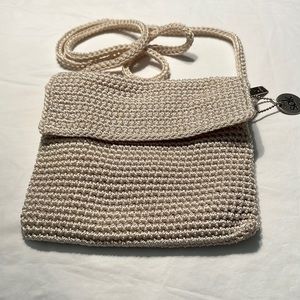 THE Sak Crochet Cream Color Messenger Style Crossbody Bag